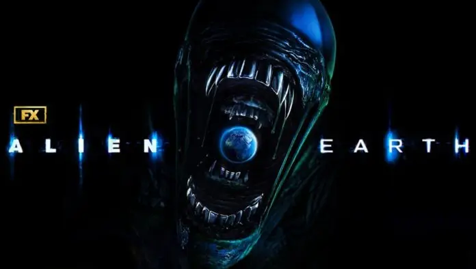 Alien: Earth promo image, featuring the Alien's maw around planet Earth.